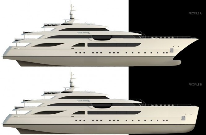 Two profiles of the Principessa 72 yacht project