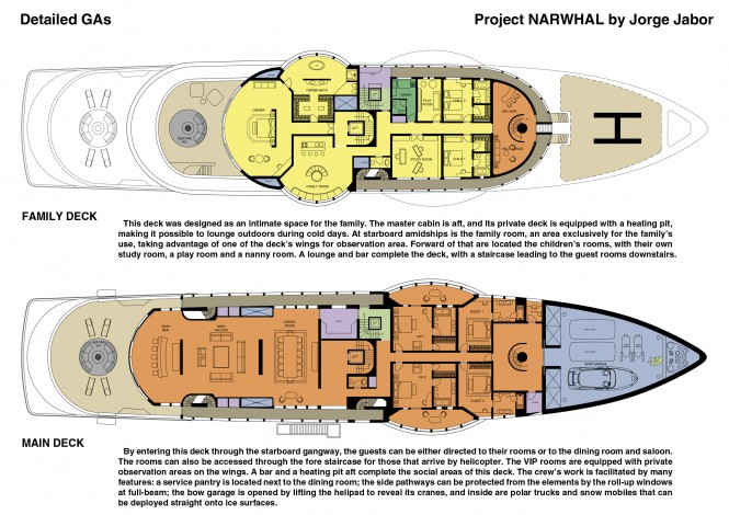 125m megayacht Narwhal concept - Family and Main Decks