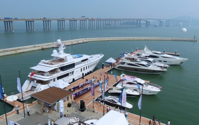45m Feadship motor yacht Helix anchored in the city of Nansha