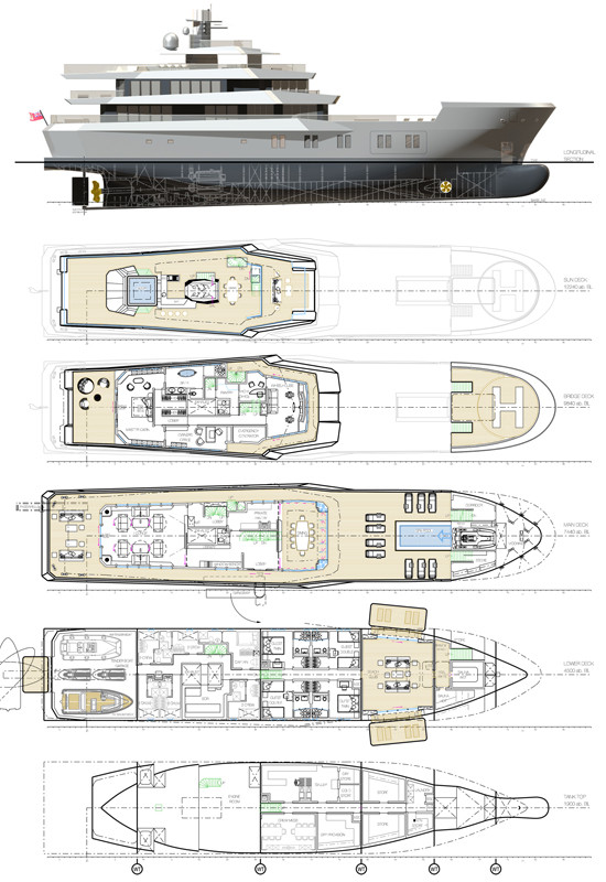 50m superyacht Reach project - Layout