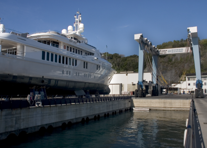 54m Adamas yacht under refit at Mondo Marine
