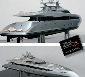 A scale model of the ER175 superyacht concept by Erdevicki and ICON Yachts on display at the 2012 MYS