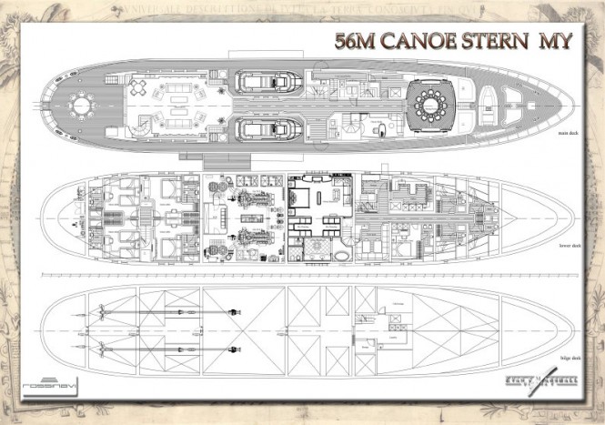 Evan K Marshall designed 56m Rossinavi Canoe Stern yacht concept