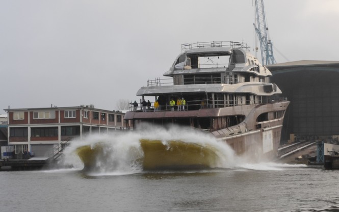 Lurssen superyacht Global hits the water