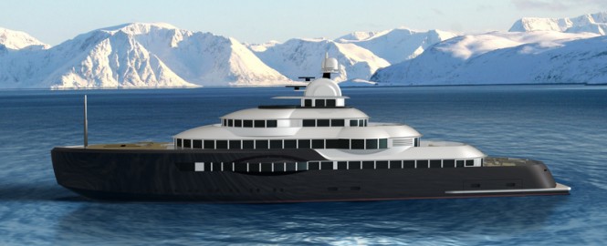 Luxury expedition yacht Narwhal concept - side view