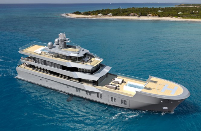 Luxury motor yacht Reach concept - view from above