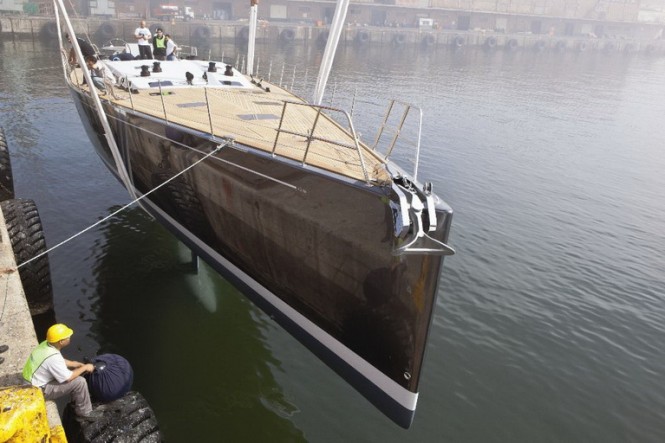 Luxury sailing yacht Windfall hitting the water