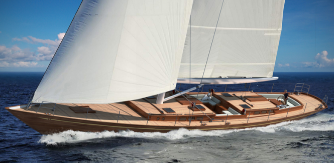 Luxury yacht Tempus 90 sailing (rendering) - Humphreys Yacht Design