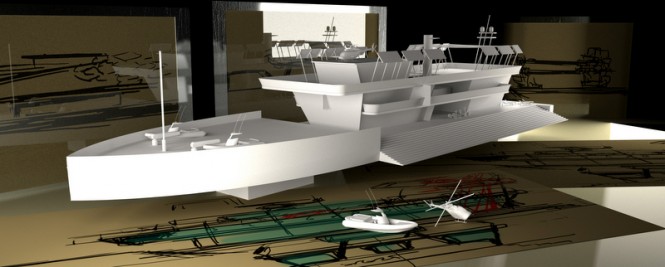 Model of the 80m superyacht Nemus Dianae concept