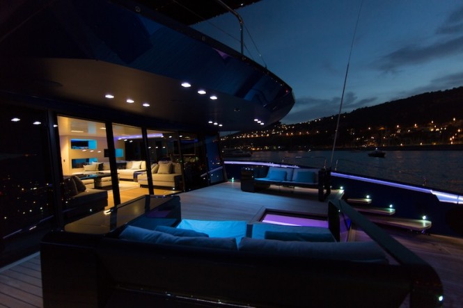 Wally50m superyacht Better Place - Aft deck social area at night Photo Gilles Martin-Raget
