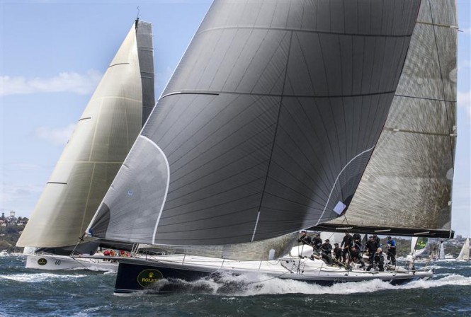 BLACK JACK yacht charges down Sydney Harbour - Photo by Rolex-Daniel Forster