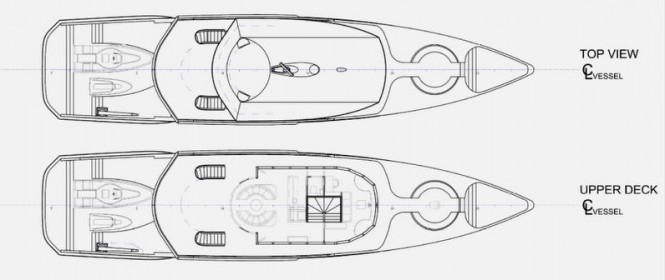 Gmotion 34 Superyacht Design - Top View and Upper Deck