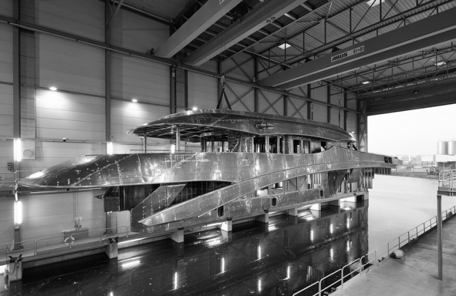Hull and superstructure of the Project Azuro yacht