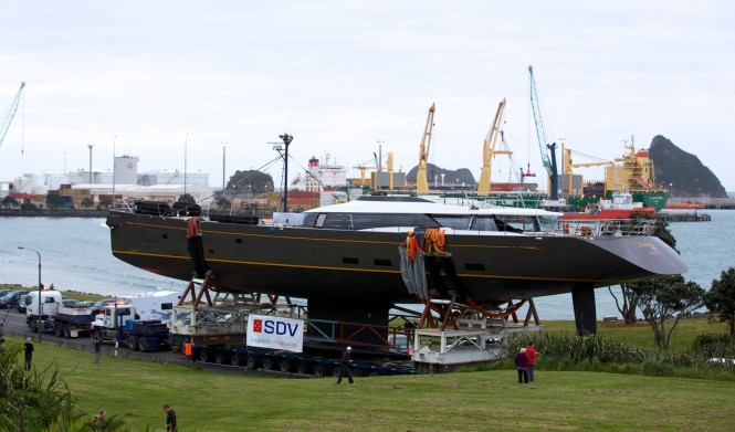 Launch of the Fitzroy superyacht Ohana in New Plymouth, New Zealand