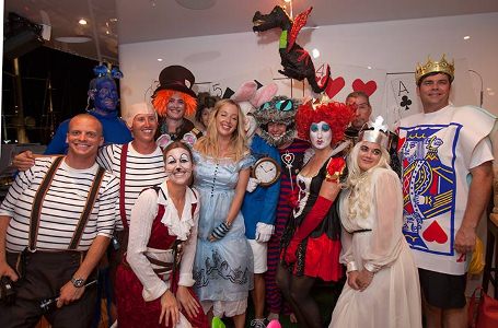 Motor yacht Lady Linda at the Falmouth Harbour Marina  with a fantastic Alice in Wonderland Party