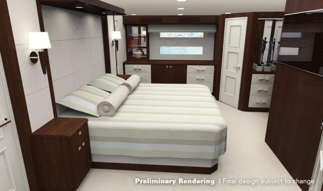 Preliminary rendering of the Hatteras 100 RPH yacht's cabin