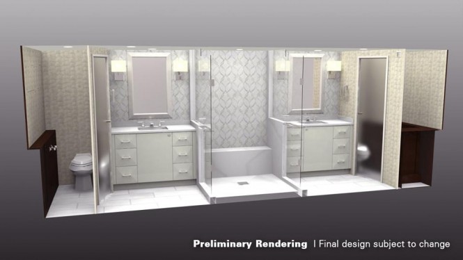 Preliminary rendering of the luxury yacht 100 RPH's bathroom