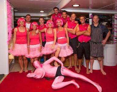 Yacht Lazy Z at the Antigua Yacht Club Marina with their Pink Cancer Awareness Charity Party