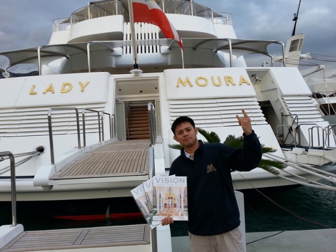 Yachting Pages Delivers delivering Burger Sotheby's Vision magazine to the 105m megayacht Lady Moura Yachting Pages Delivers delivering Burger Sotheby's Vision magazine to the 105m megayacht Lady Moura