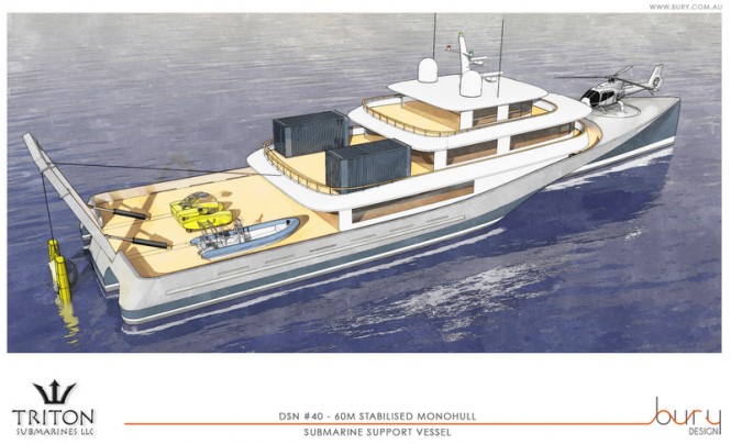 60m Bury motor yacht concept - view from above