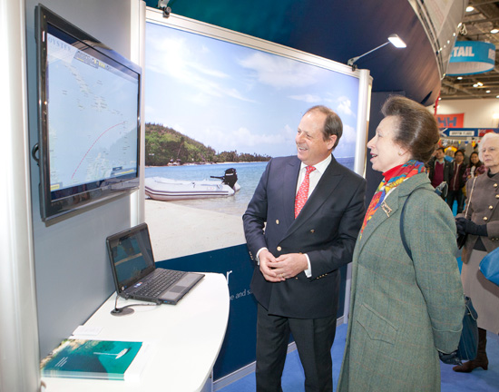 HRH Princess Anne with Oyster CEO, David Tydeman tracking the Oyster World Rally fleet in the Caribbean