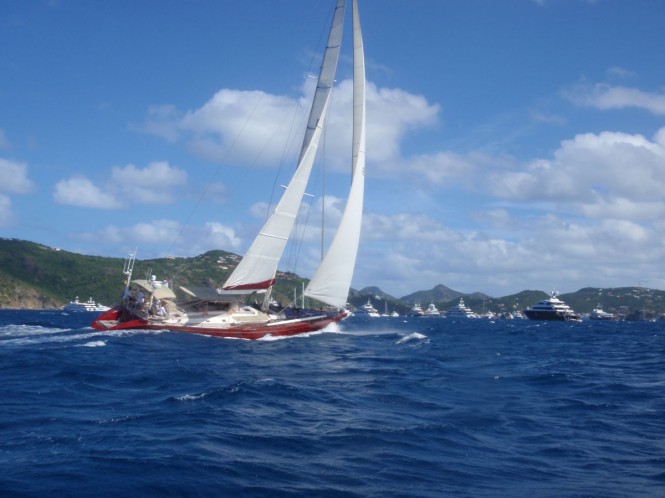 Lilla yacht under sail at St Barts