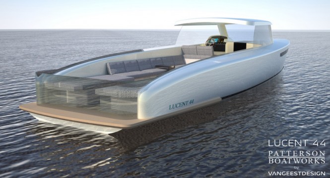 Lucent 44 yacht tender design - aft view Lucent 44 yacht tender design - aft view