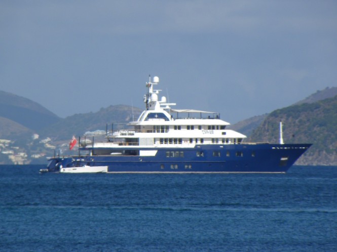 Luxury charter yacht POLAR STAR near Pinney's Beach on Nevis, Caribbean - Photo by Scott Henderson