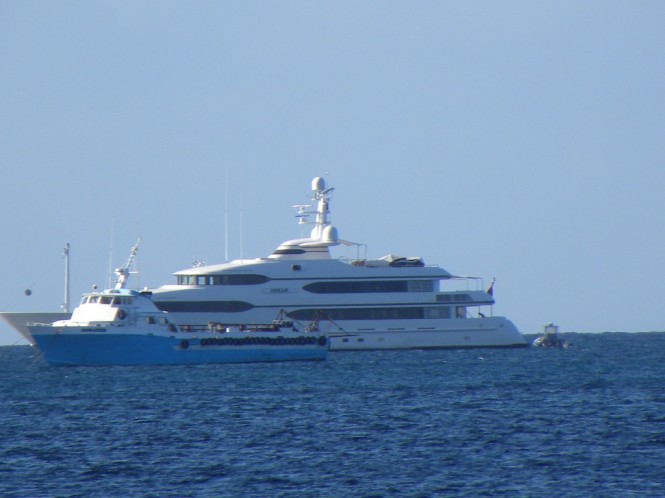 Luxury superyacht Dream - Photo taken from Pinney's Beach on Nevis in the Caribbean by Scott Henderson