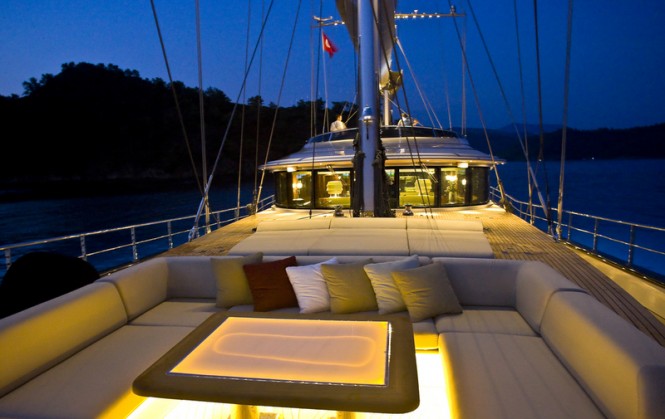 Luxury yacht 60 Years - fore deck at night