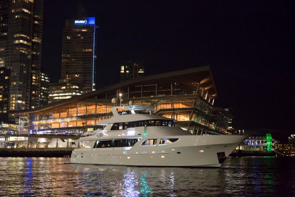 Luxury yacht Encore at night