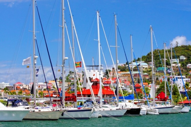 Luxury yachts anchored at Port Louis Marina