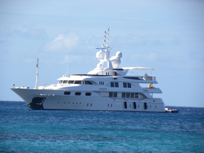 Starfire superyacht near Pinney's Beach on Nevis, Caribbean - Photo by Scott Henderson