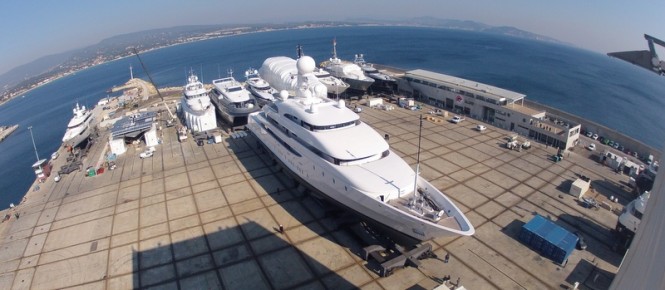 74m mega yacht Ilona under refit at Monaco Marine