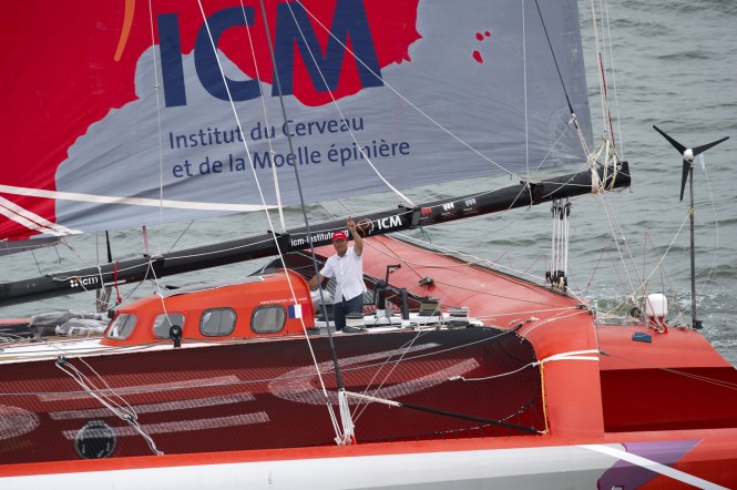 Francis Joyon aboard his maxi trimaran yacht IDEC - Photo: JM Liot/DPPI/IDEC