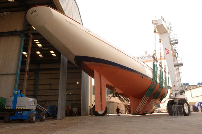 Major refit of the 228' three-masted sailing yacht Adix at Pendennis