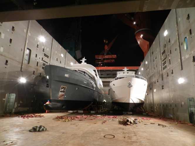 Monte Fino 76 yacht and Echo 85 superyacht stowed safely in the hold