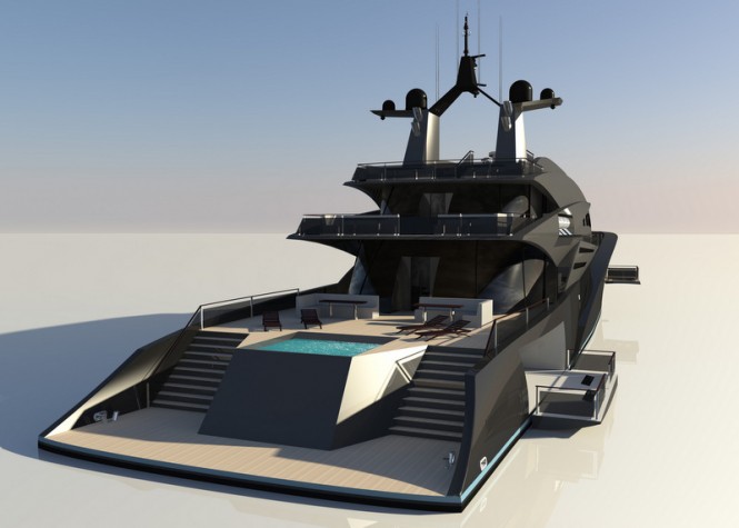 245ft mega yacht Elementum concept - Aft View