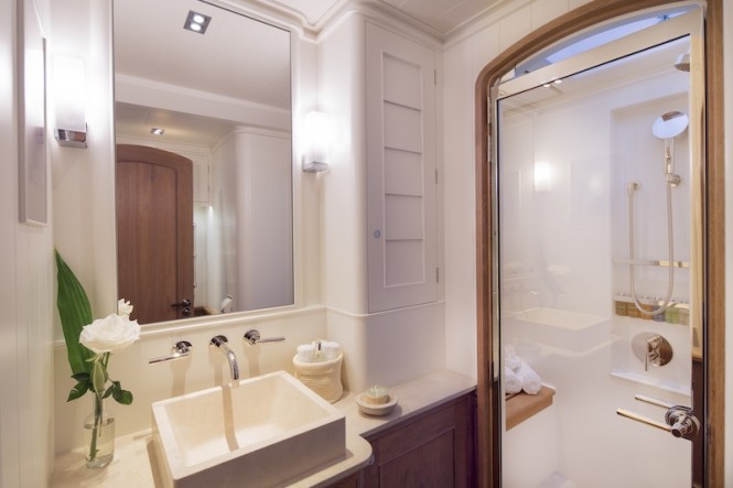 Royal Huisman Sailing Yacht Pumula - luxury bathroom - Photo by Cory Silken