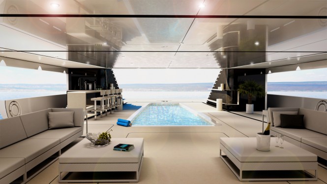 62m H2 Motor Yacht Concept - lower deck beach club