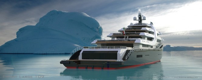 Aft view of the 109m Esprit Large motoryacht Aft view of the 109m Esprit Large motoryacht