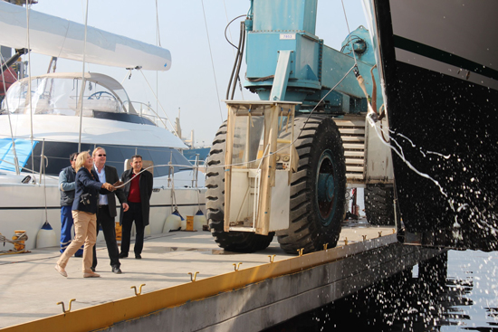 Curvelle power catamaran yacht 'quaranta' Champagne Launch
