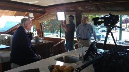Hargrave CEO Mike Joyce gets ready for his interview aboard the 125' Hargrave RPH Yacht Gigi II