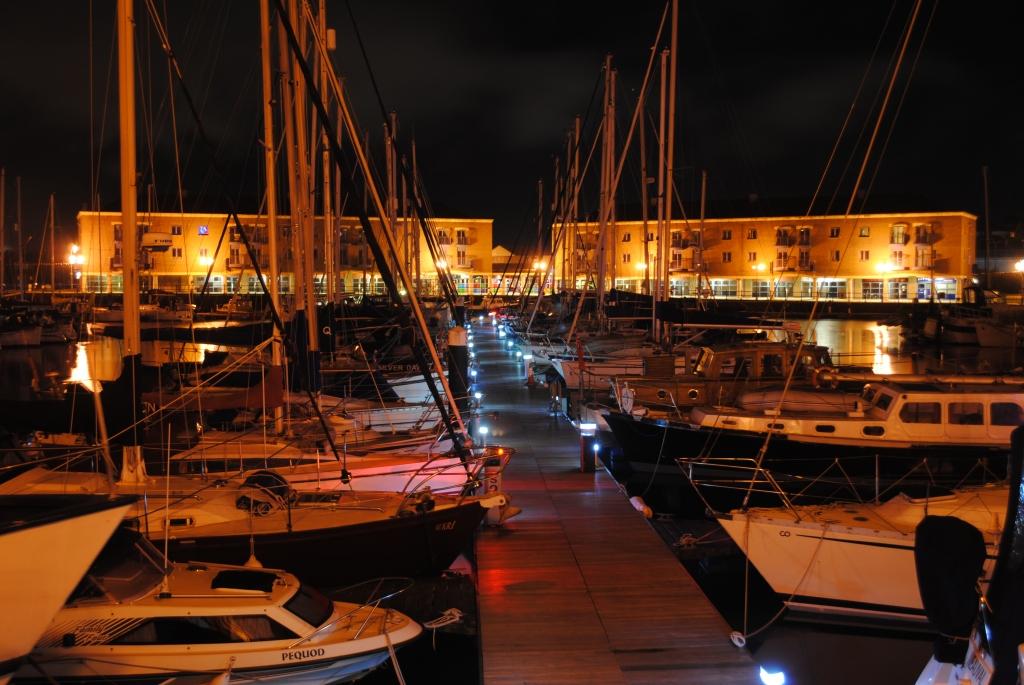 New lighting illuminates Milford Marina at night (photo credit Mark