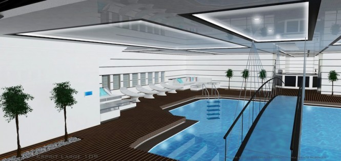Swimming pool aboard Esprit Large 109 yacht by Mauro Sculli
