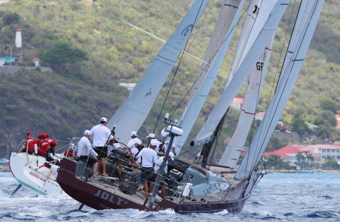 Jolt sailing in the Spinnaker 1 class at Les Voiles de Saint Barth on the first day of racing