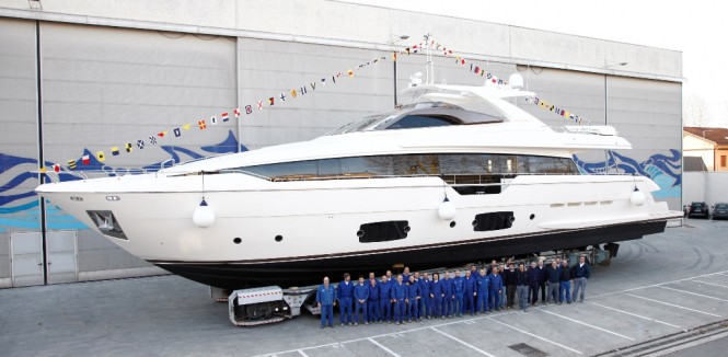 Luxury motor yacht Ferretti 960 at launch