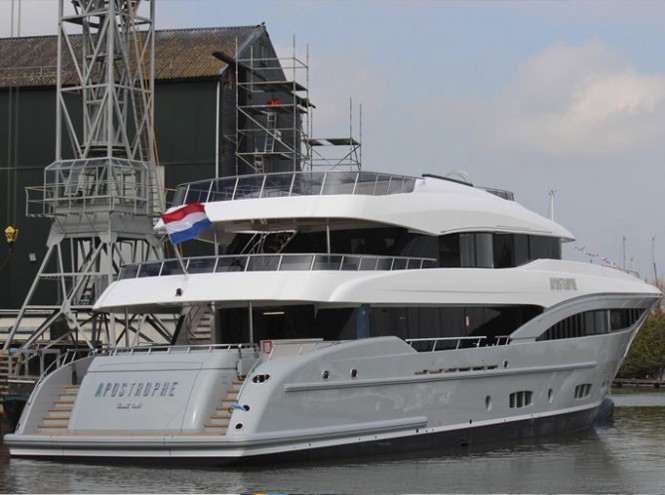 Newly launched yacht Apostrophe on the water