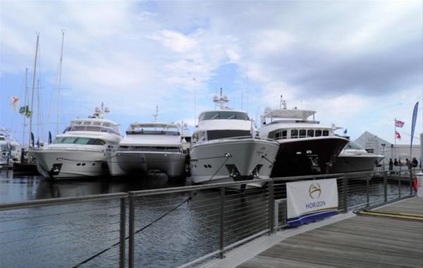 Luxury yachts by Horizon on display at Palm Beach Boat Show 2013