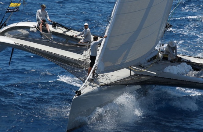 Trimaran yacht Paradox racing at Les Voiles de Saint Barth 2013 in the Multihull Class© Les Voiles de Saint Barth / Tim Wright